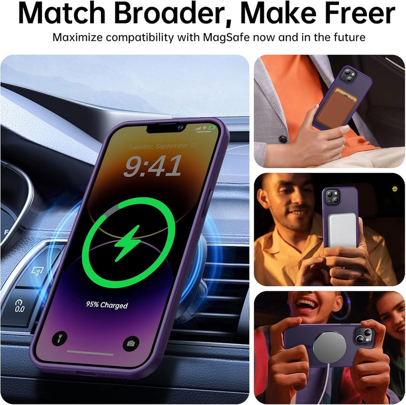 Faiono Magnetic for iPhone 13 Case & iPhone 14 Case for MagSafe [10FT Military Grade Protective] Slim Translucent Matte Back Silicone Edge for iPhone 13 / iPhone 14 Phone Case (6.1"), Deep Purple - Image 2